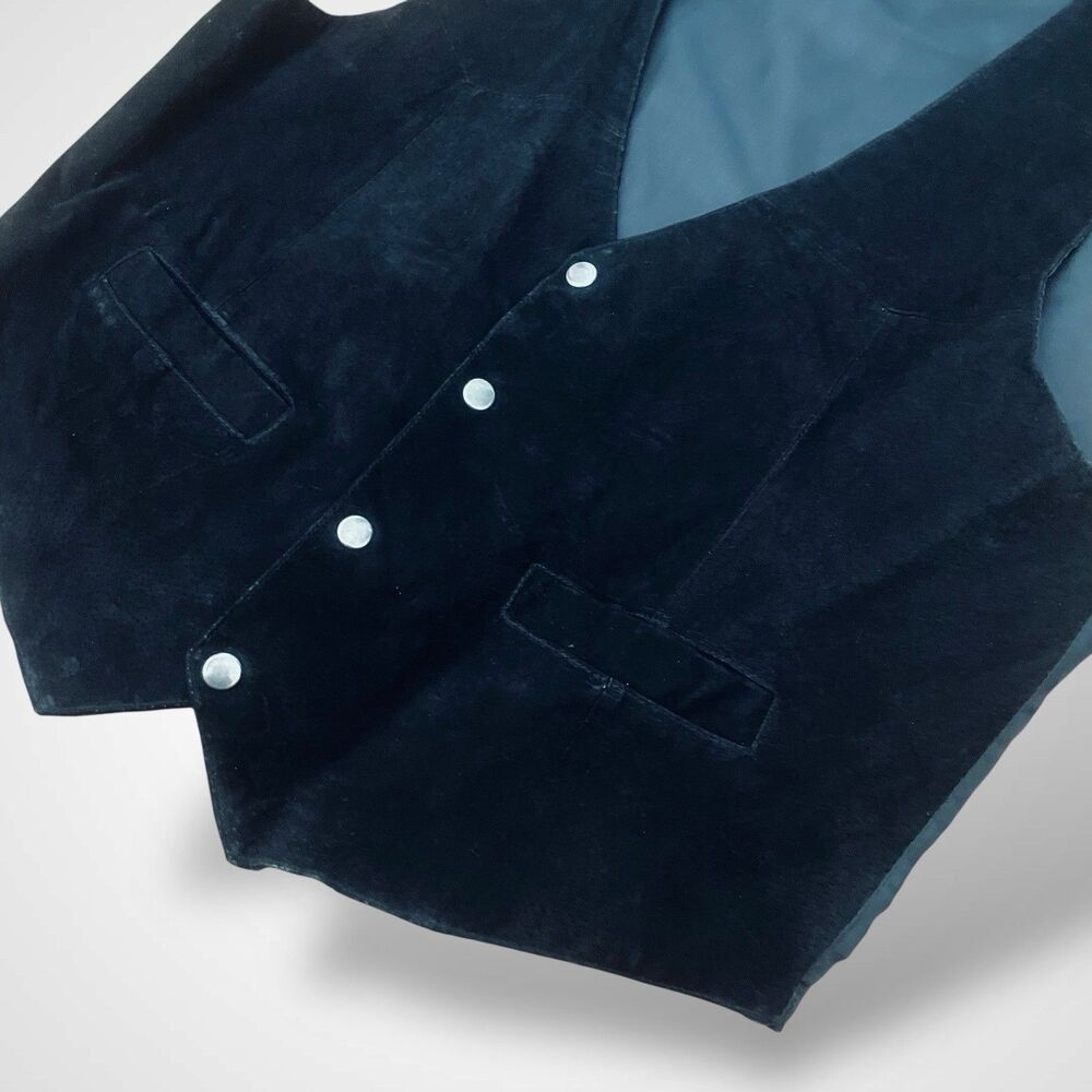 Vintage Western Frontier Snap Vest Men's M Genuine Suede Leather Black Pockets - Picture 3 of 6